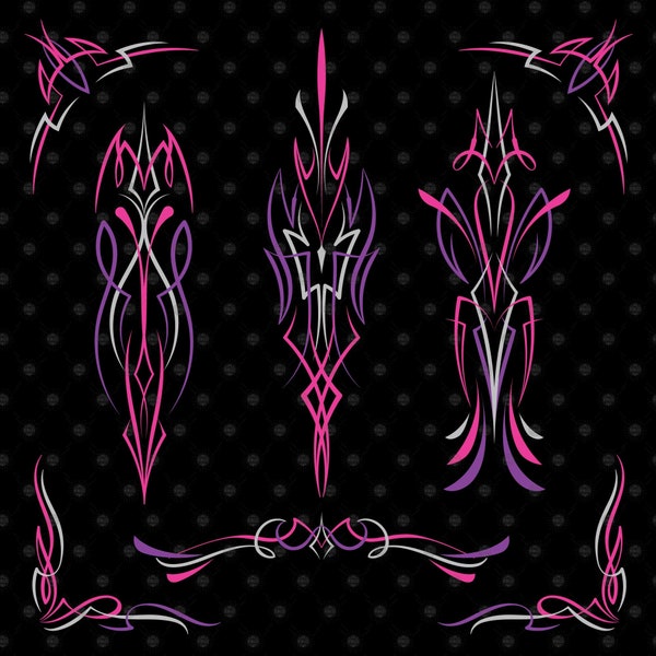 Pinstriping svg Pink and Purple for Motorcycle and car pinstripe, Vintage hand drawn art SVG EPS PNG instant download