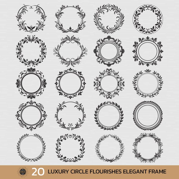 Set of Luxury Circle Flourishes Elegant Frame SVG, PNG File