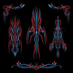 Rot und Blau Farbe Pinstriping Für Motorrad und Auto Nadelstreifen, Vintage handgezeichnete Kunst SVG EPS PNG-Datei.