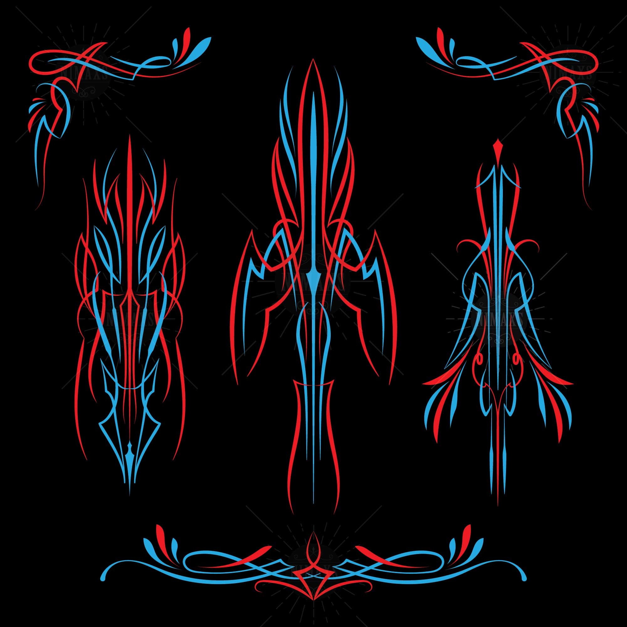 Red and Blue Color Pinstriping Svg for Motorcycle and Car Pinstripe ...