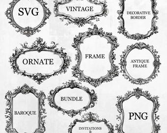 Vintage Ornate Frame SVG Bundle, Baroque Border Clipart (Digital Download)
