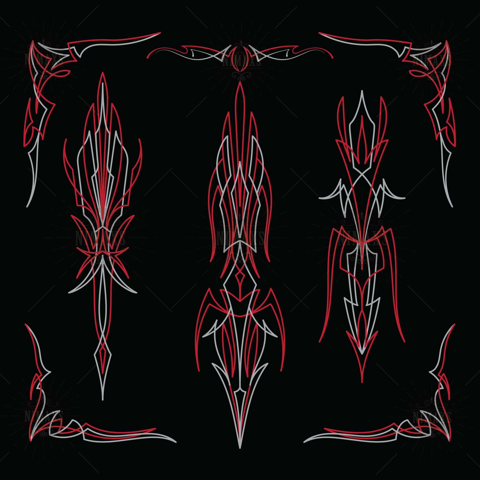 Set Pinstripe Svg Art Old School, Motorcycle and Car Pinstripe, Vintage