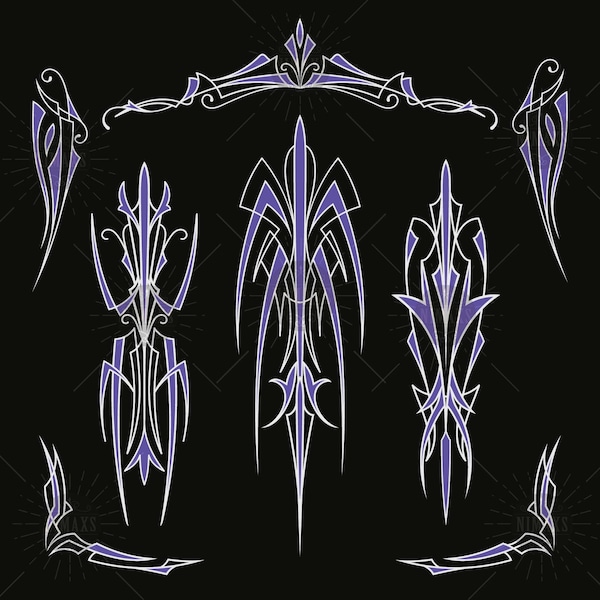 Set Purple Tribal Pinstriping svg, Pinstriping Vintage art old school Motorcycle and car pinstripe SVG EPS PNG