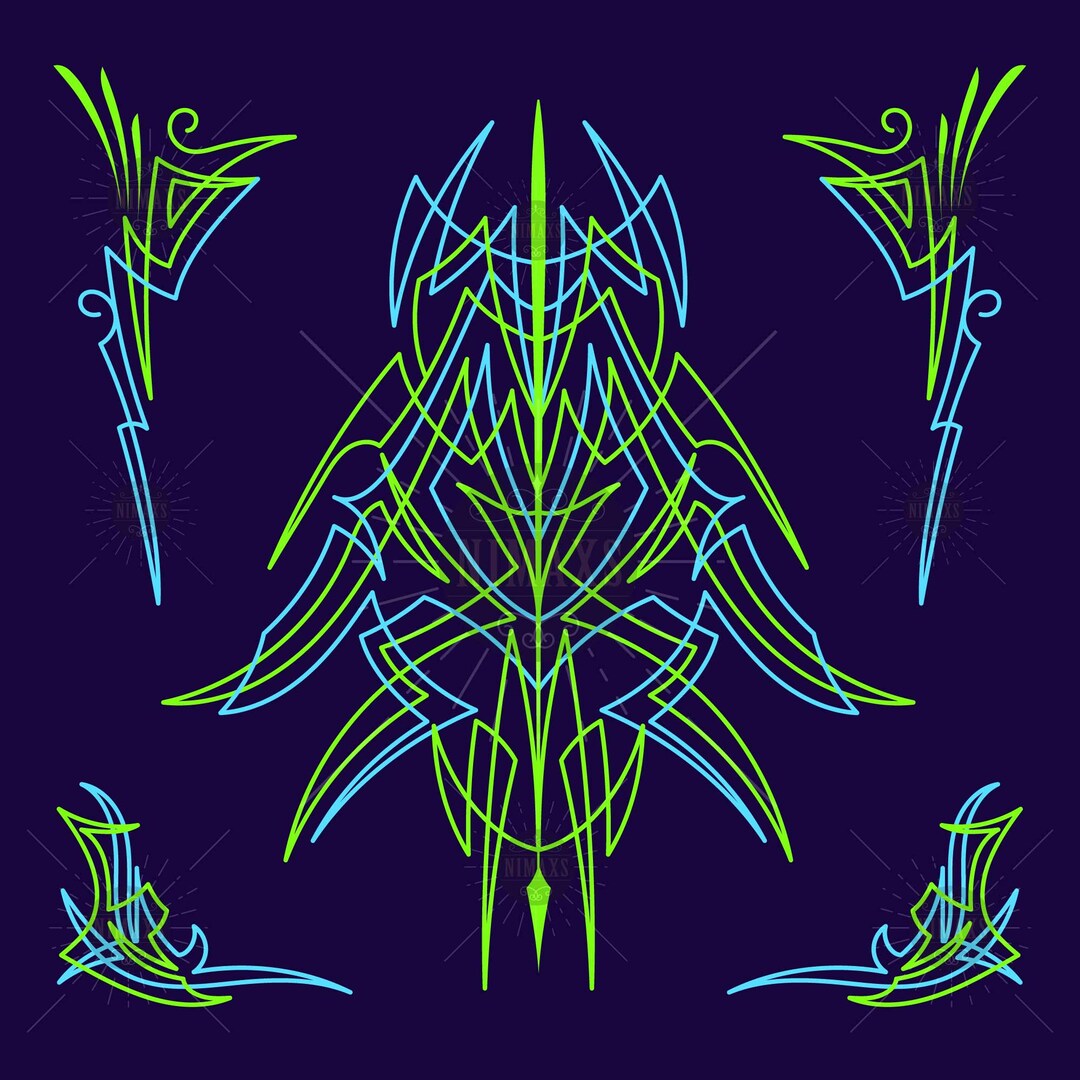 Set Green and Blue Pinstriping Svg, Motorcycle and Car Pinstripe