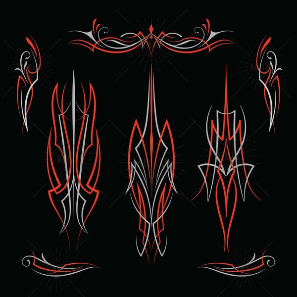 Pinstriping SVG für Pinstriping Vinyl Aufkleber Motorrad und Auto Nadelstreifen, Kunst old school SVG EPS Png