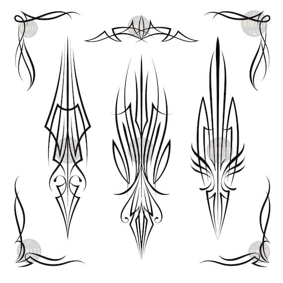 Set of Black Pinstriping Svg Motorcycle and Car Pinstripe - Etsy