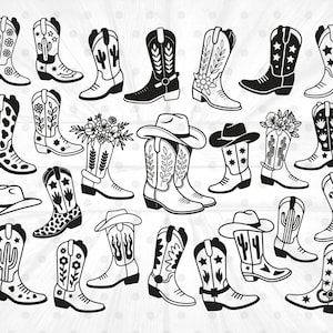 Western Cowboy Boots and Hat SVG Set, Cowgirl Boot svg, dxf, png, jpg, Redeo svg, Western Boots svg, Floral Boots svg, Instant Download