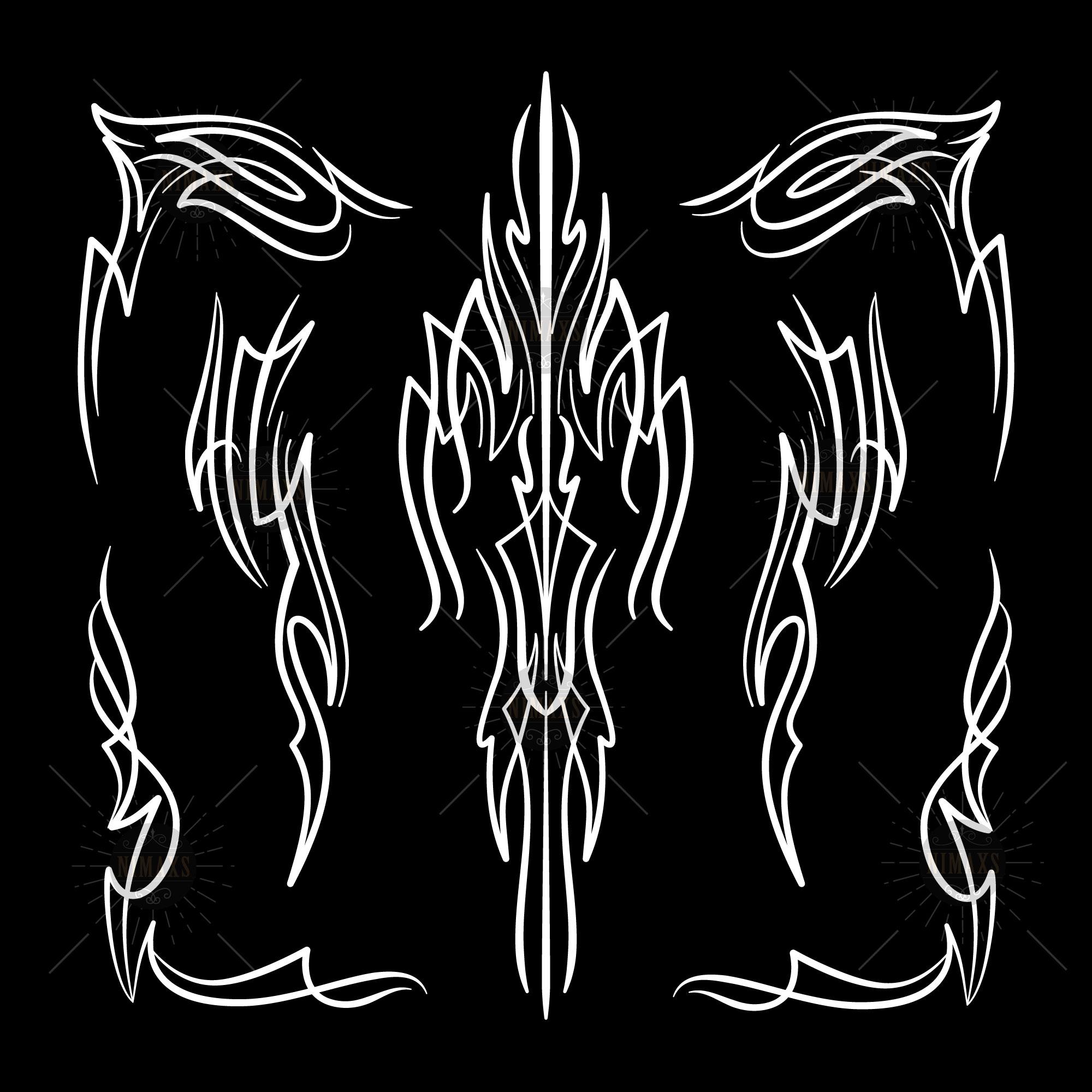 White Pinstriping Set: Vintage Hand Drawn Art (SVG PNG EPS Digital