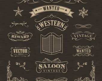 Flourish western hand drawn banners vintage badge vector