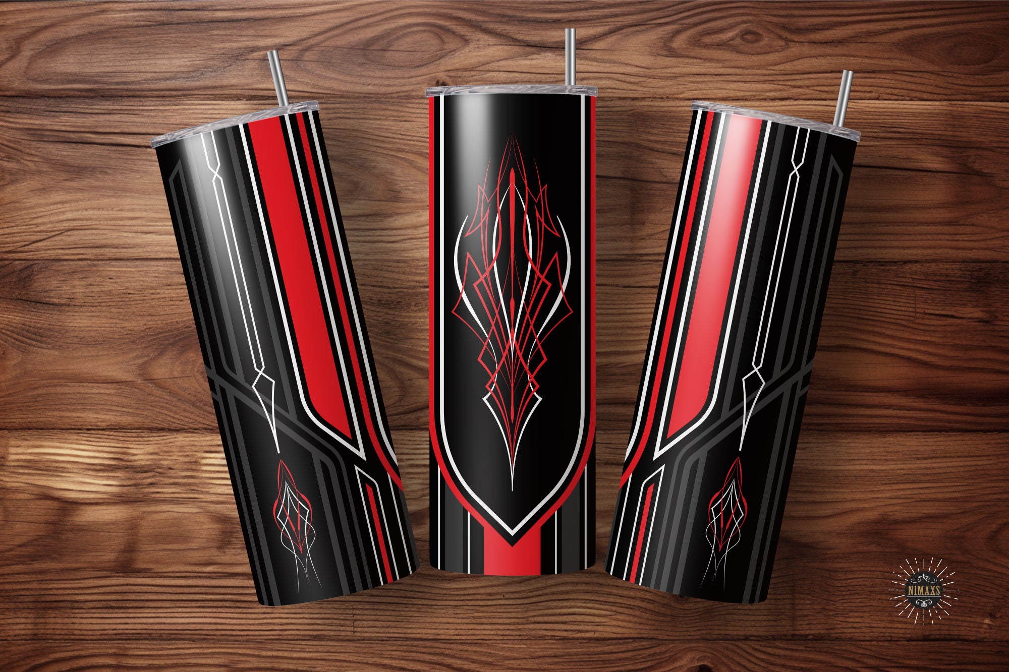 Pinstriping Art Sublimation Tumbler 20oz Vintage Design Wrap PNG