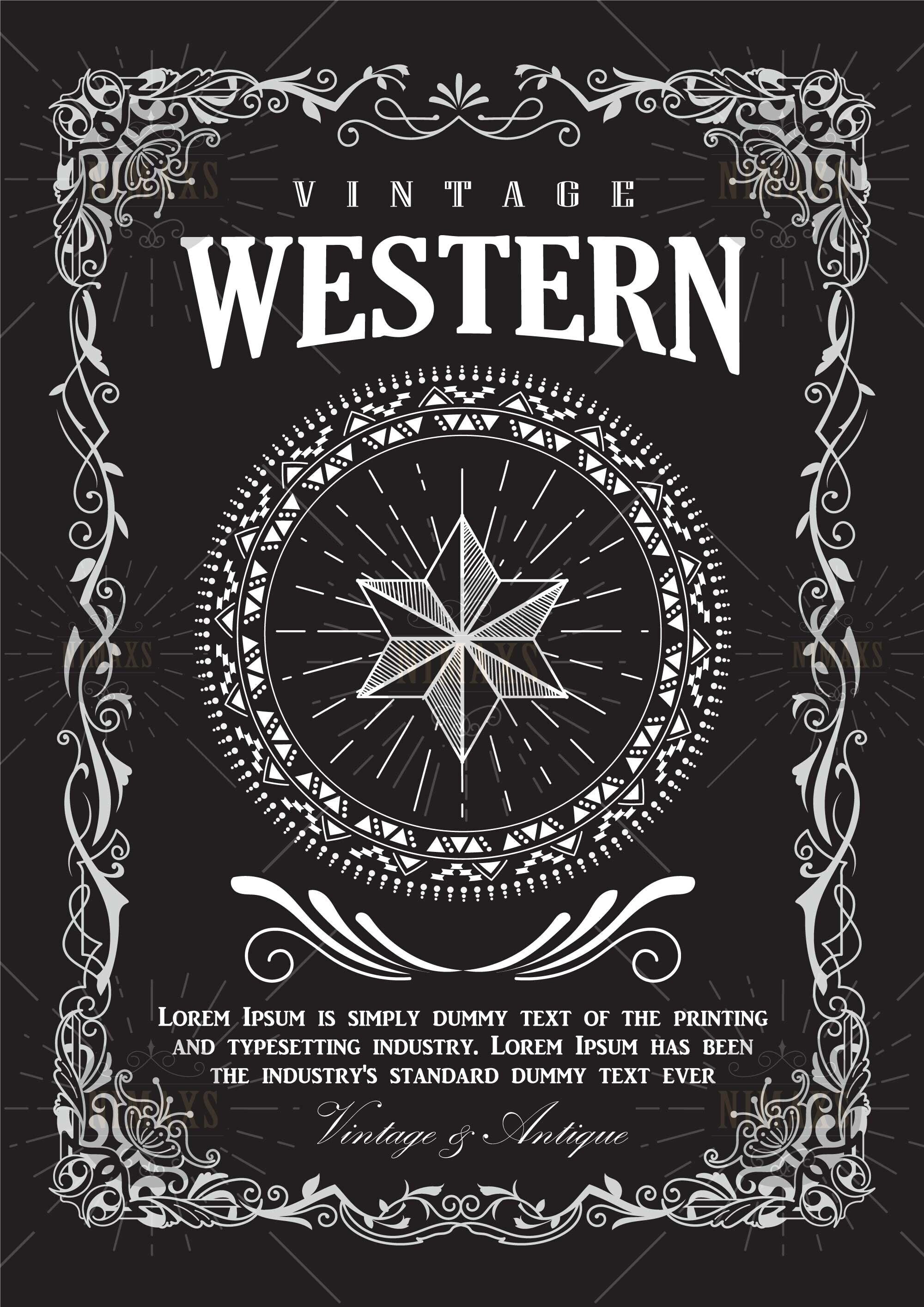 Western Border Antique Frame SVG Vintage Flourish Banner Illustration