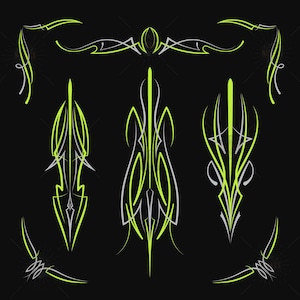 Set Green Pinstriping svg, Motorcycle and car pinstripe, vintage hand drawn for art decals SVG EPS PNG