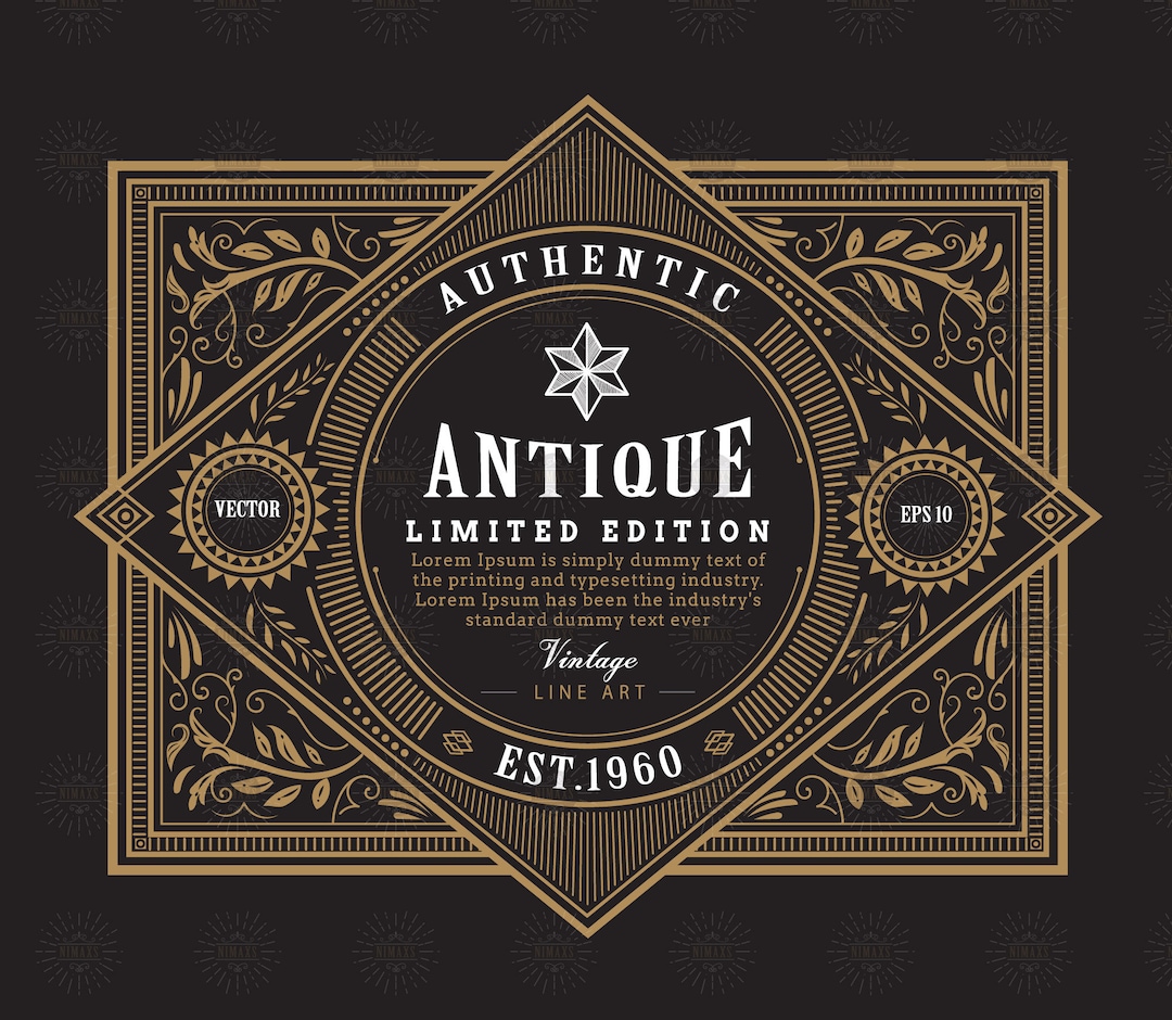 Antique Frame Vintage Border Western Label Hand Drawn Engraving