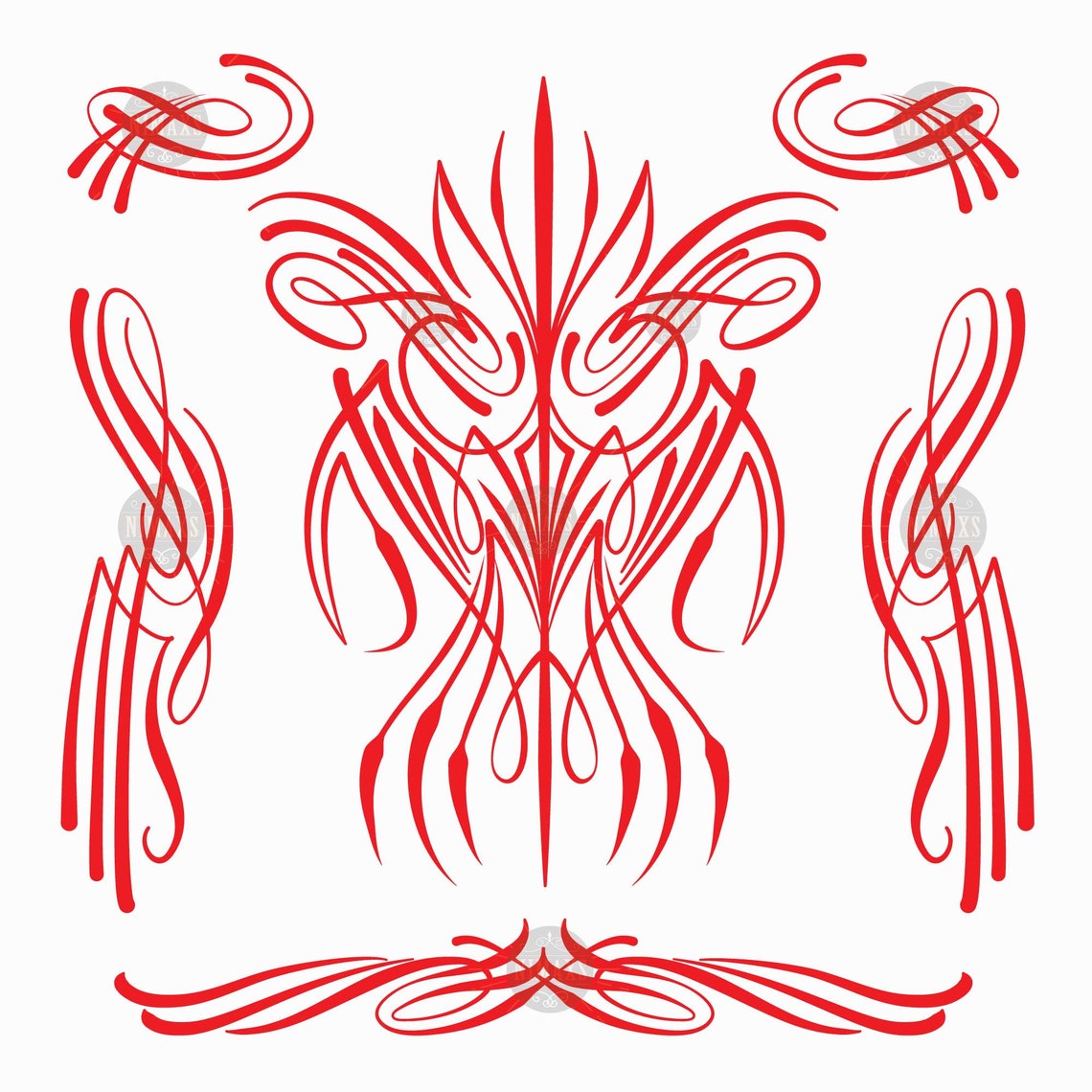 Set Red Pinstriping SVG, Motorcycle and Car Pinstripe, Pinstriping ...