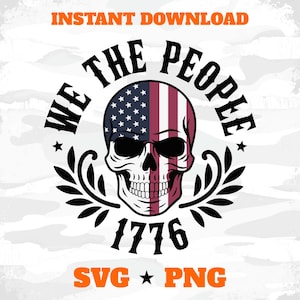 We The People 1776 Skull PNG | Patriotic American Flag Tumbler Wrap | Vintage Biker Sublimation Design