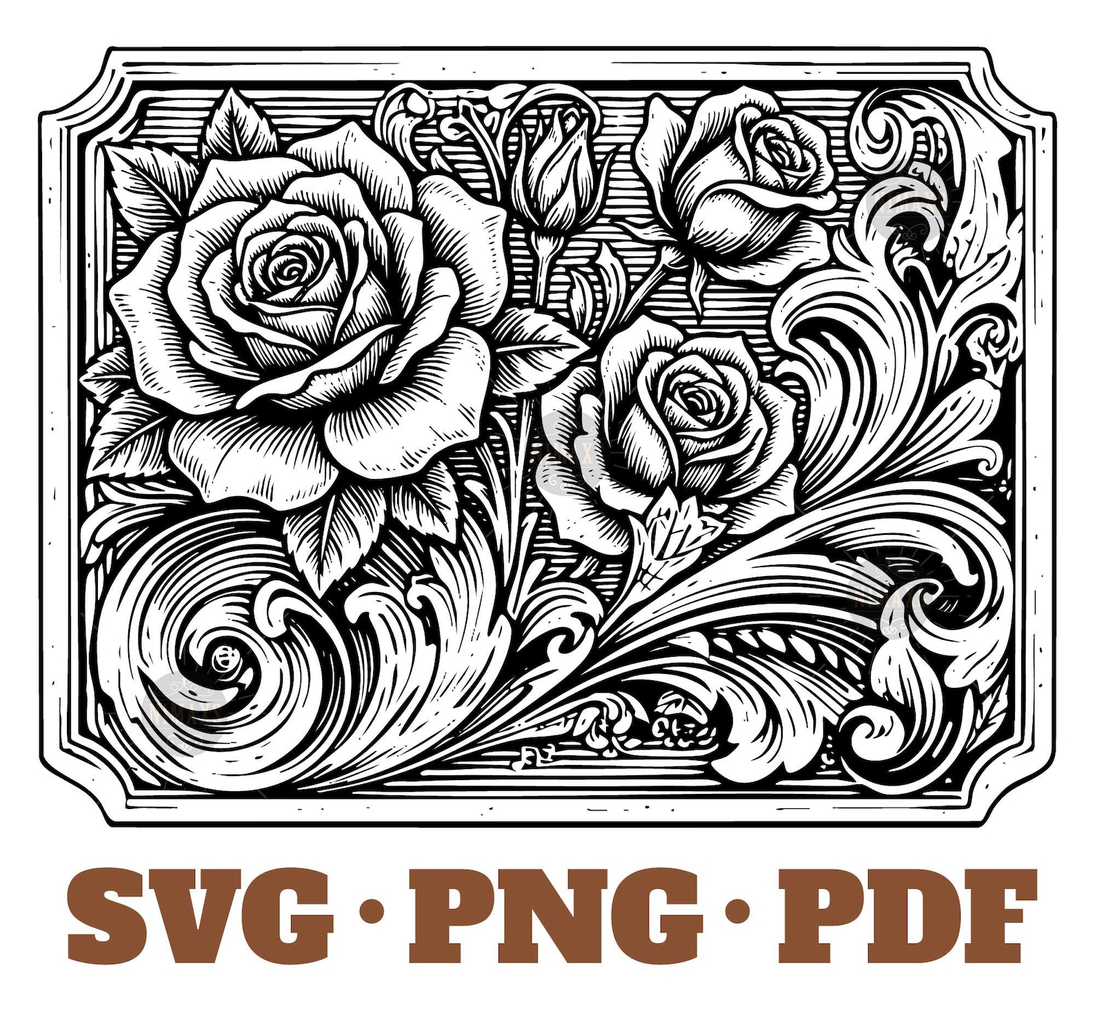 Vintage Tooled Leather Rose Floral Pattern SVG: Western Line Art ...