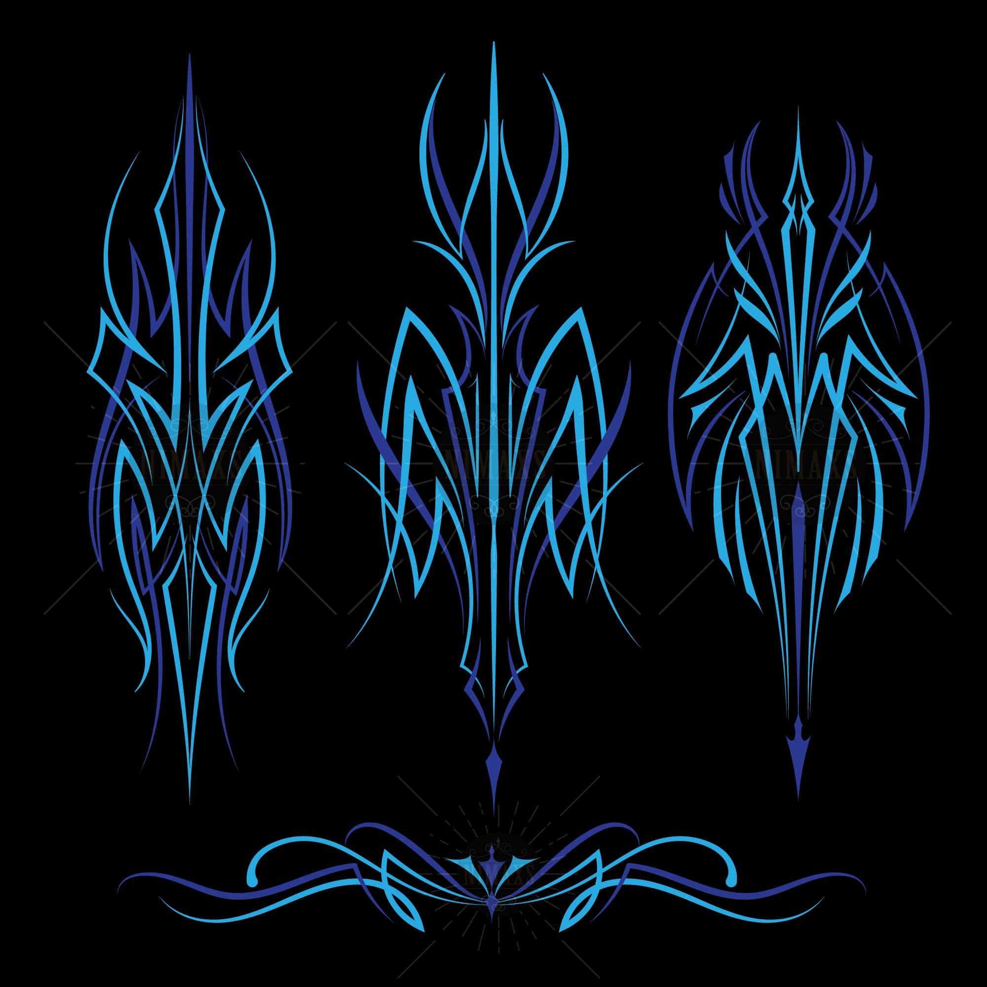 Set of Blue Duo Colors Pinstriping Svg for Pinstriping Vinyl Decals