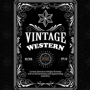 Vintage frame border western label retro hand drawn engraving antique SVG EPS PNG
