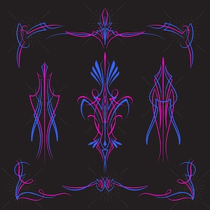 Pinstriping Blue and Pink svg for Pinstriping vinyl decals Motorcycle and car pinstripe, vintage hand drawn art SVG EPS PNG