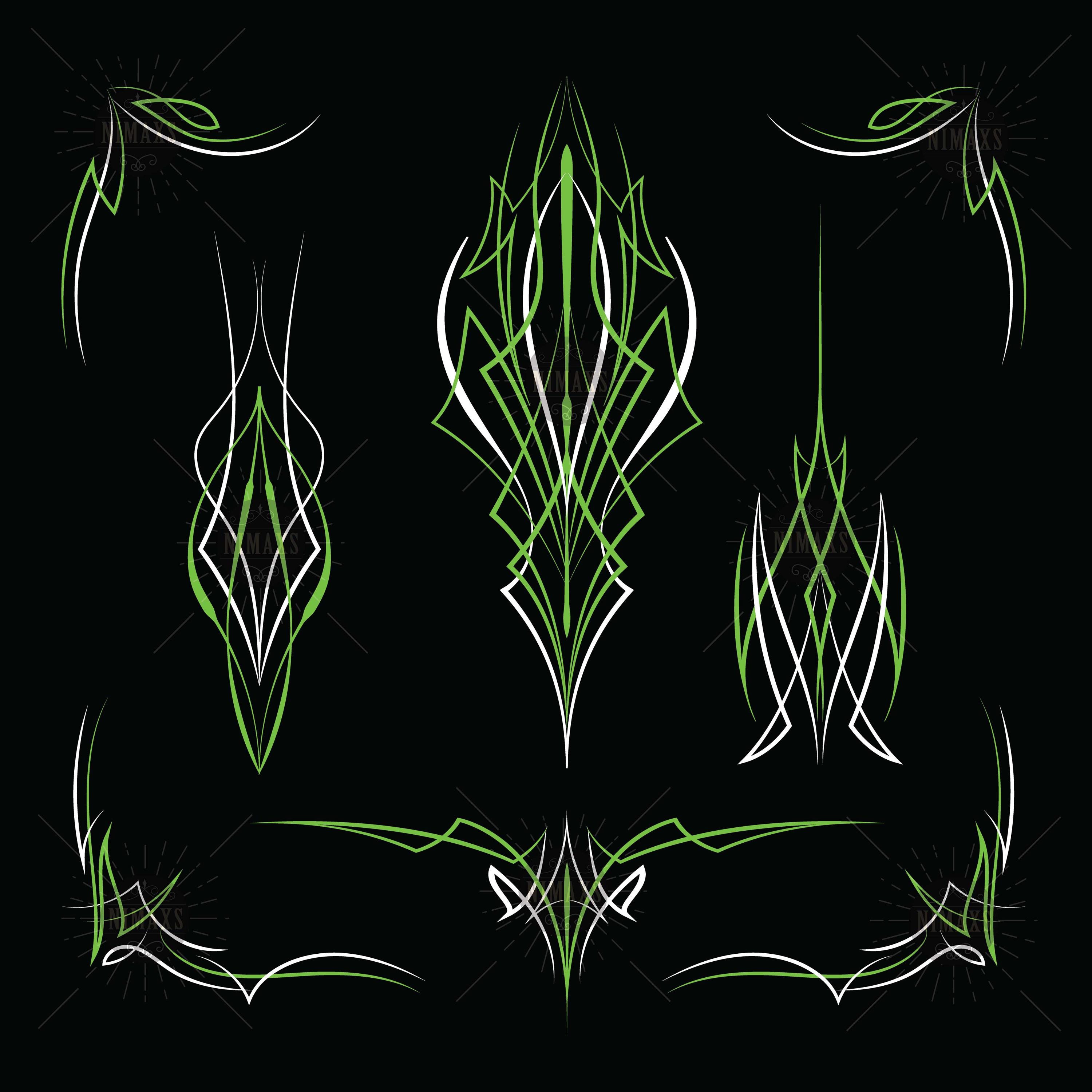 Green Pinstriping Svg, Motorcycle and Car Pinstripe, Vintage Hand