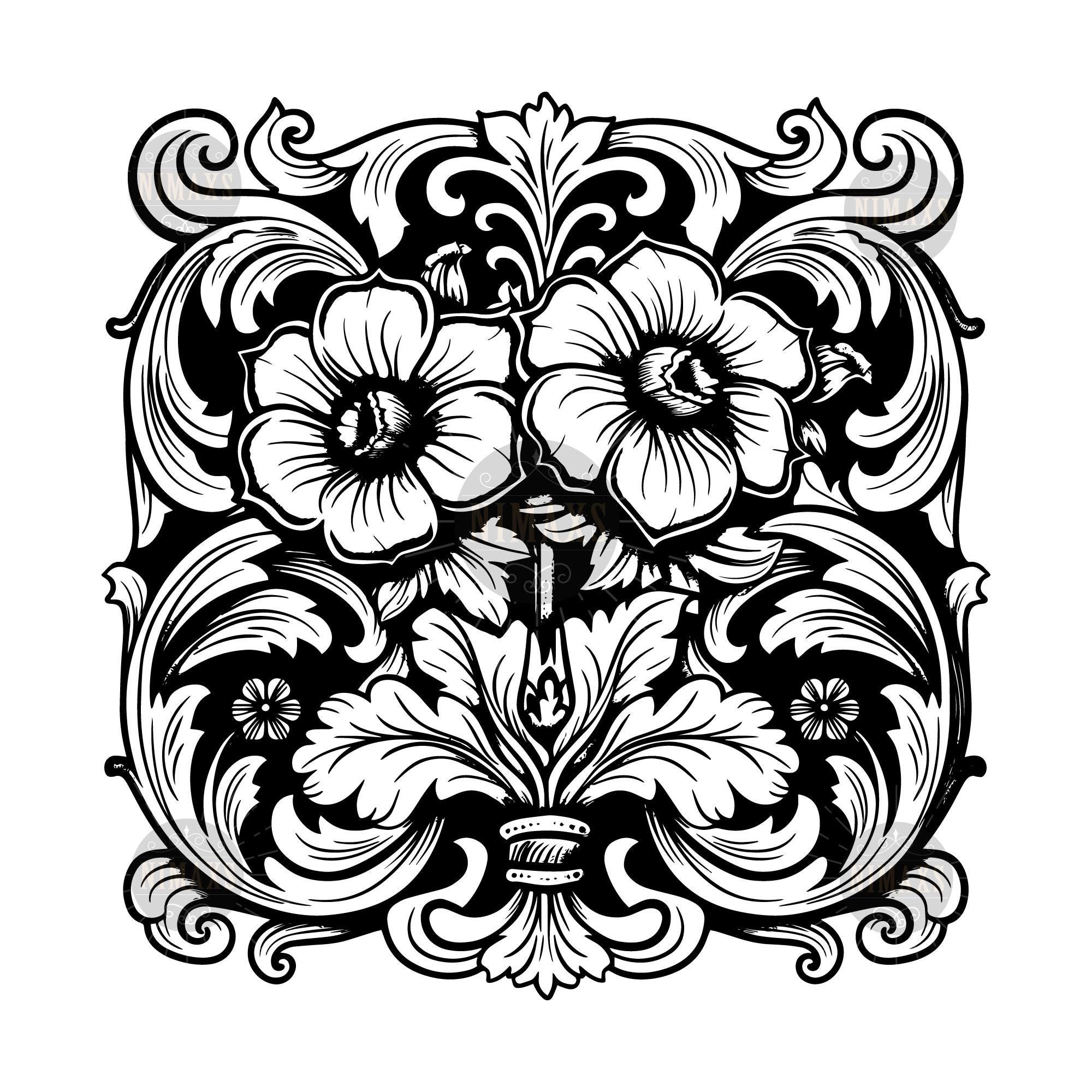 Tooled Leather Floral Pattern SVG | Western Engraving (digital