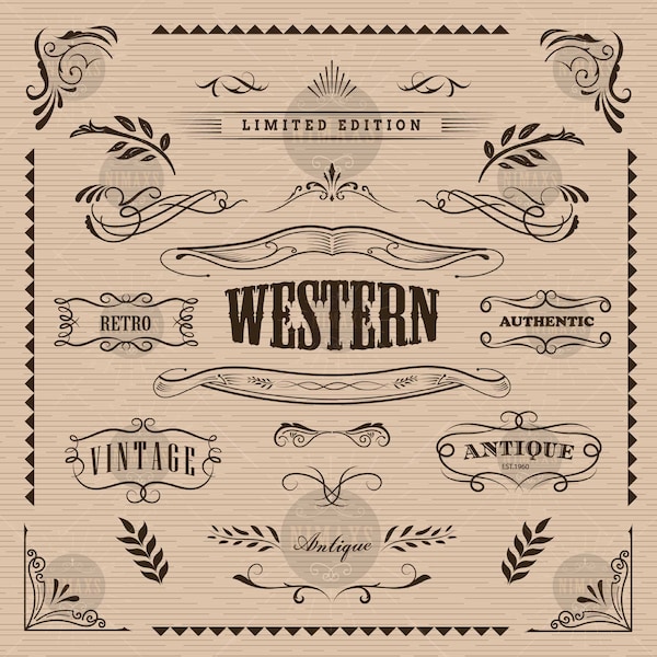 Western frame hand drawn banners vintage badge SVG PNG EPS