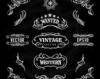 Western Hand Drawn Vintage Banners Blackboard SVG, PNG, DXF