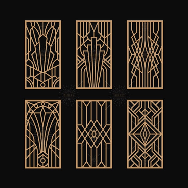 Art Deco Laser Cut Panel Vintage Geometrische Designs SVG, PNG, DXF, Eps digitaler Download