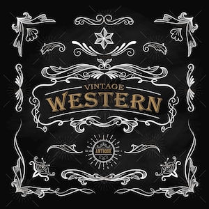 Western Hand Drawn Elements Vintage Frame Label SVG, PNG, DXF