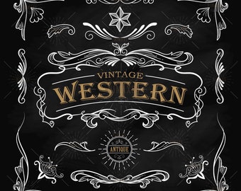 Western Hand Drawn Elements Vintage Frame Label SVG, PNG, DXF