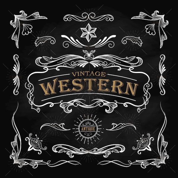 Western Handgezeichnete Elemente Vintage Rahmen Label SVG, PNG, DXF