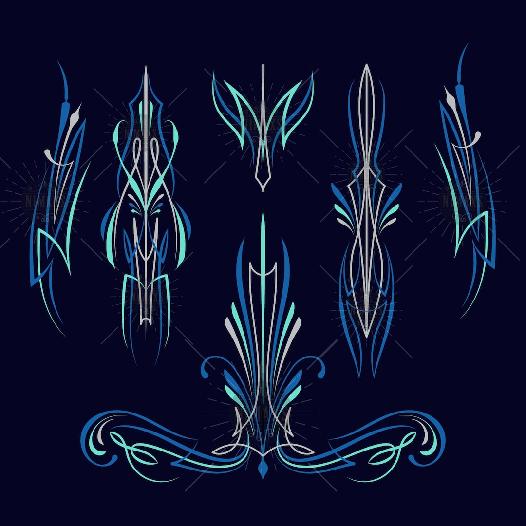 Blue Pinstriping Svg, Motorcycle and Car Pinstripe, Old School Design
