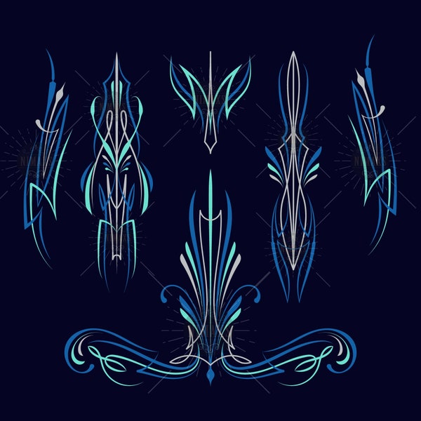 Blue Pinstriping svg, Motorcycle and car pinstripe, old school design SVG EPS PNG