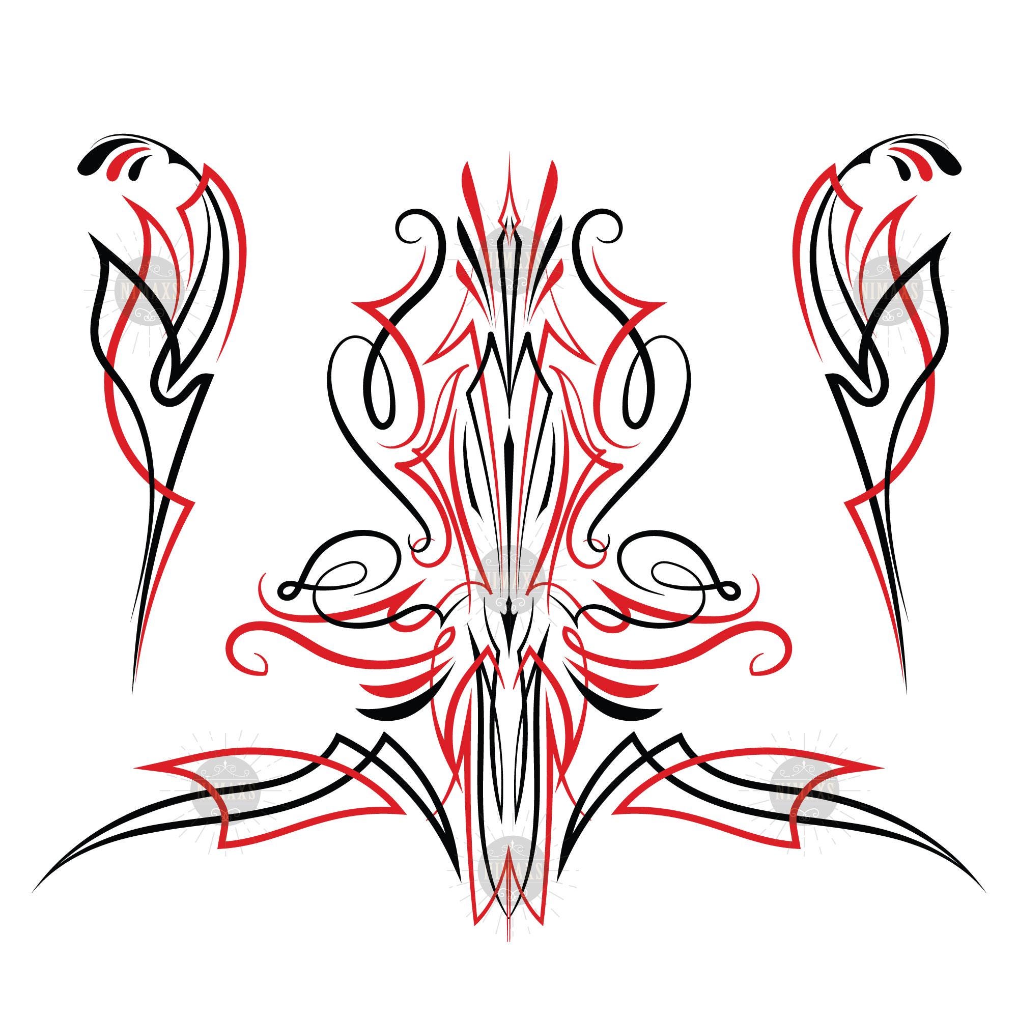 Red and Black Pinstriping Art: Vintage Car & Motorcycle Design (SVG EPS PNG)