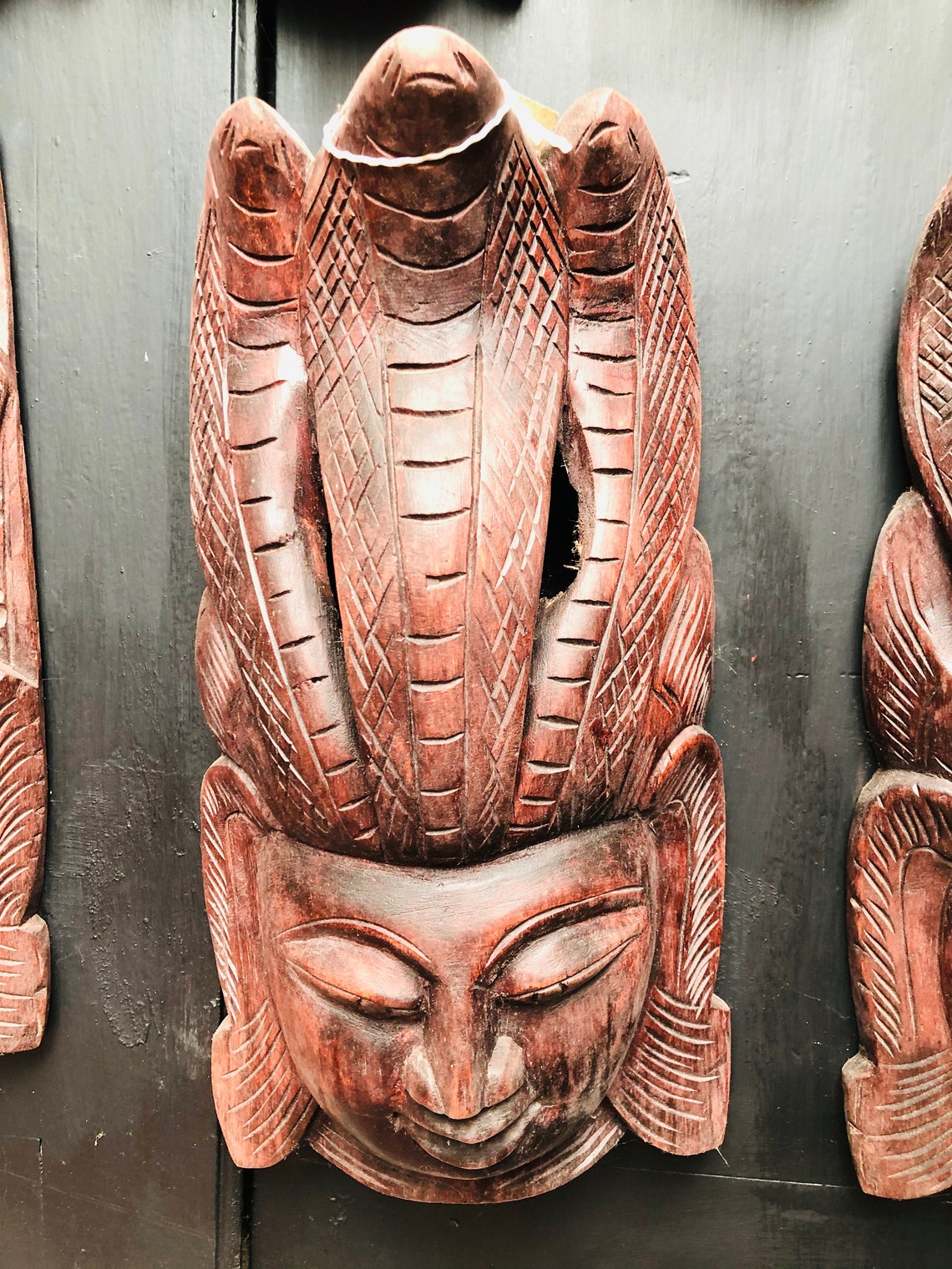 Hand Carved Wood Vintage Oriental Maskdetailed Carving Hand Etsy