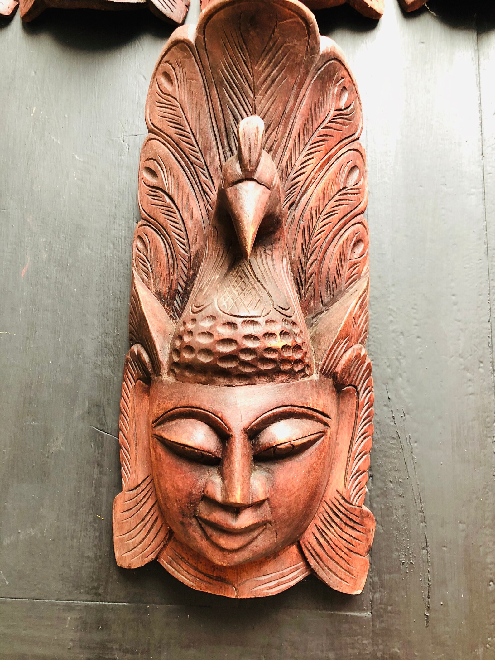 Hand Carved Wood Vintage Oriental Maskdetailed Carving Hand Etsy
