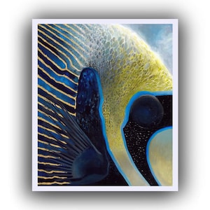 Stampa su carta giclée intitolata "Pesce angelo imperatore" di Lisa Maier / Belle arti astratte / Dipinti di pesci e coralli, Poster Wall Deco, Animali marini