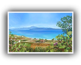 Giclée print titled 'Mesokambos Samos' by Lisa Maier - acrylic painting, wall art, Greek landscape fine art print, Seascape Greece