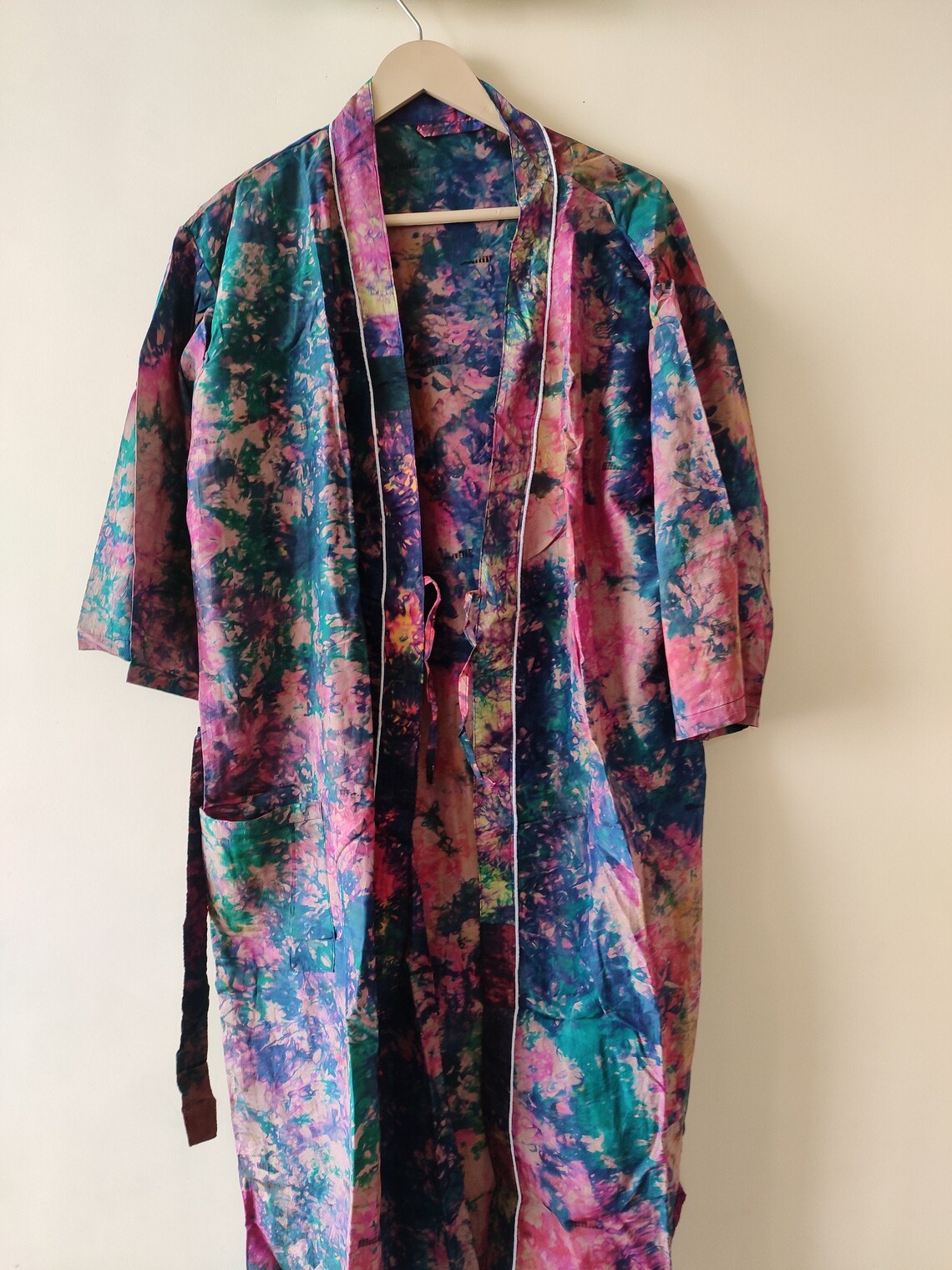 Tie Dye Kimono Boho Silk Indiano Kimono Veste con tasca Etsy