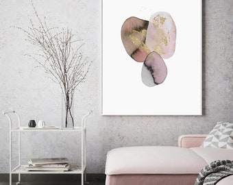 Large minimalist printable abstract art pink watercolor illustration Contemporary downloadable abstract prints Affordable christmas gift