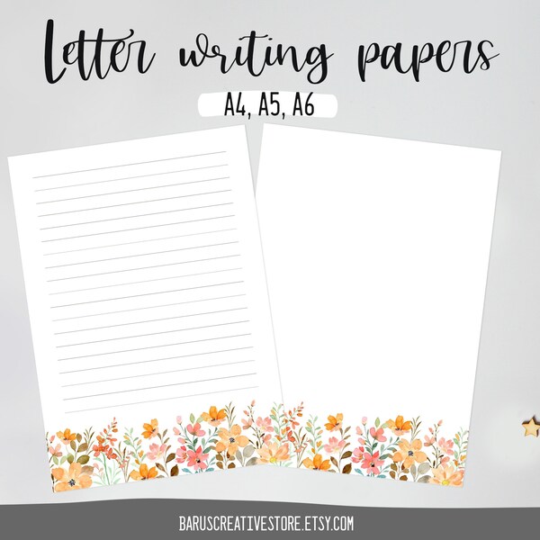 fancy writing paper printable Floral Printable Letter Writing Paper / A4, A5, A6 / Lined Unlined / Digital Stationery Paper / Instant Download