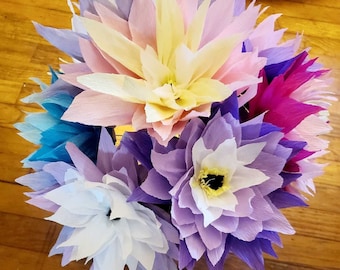 Handmade Crepe Paper Dahlia Bouquet – Large Pom Pom Flowers