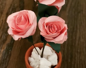 Tiny Handmade Mini Paper Rose Bouquet in Plant Pot