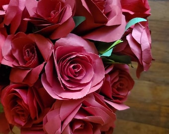 Handmade Paper Rose Bouquet (6 or 12 paper roses in vase) new