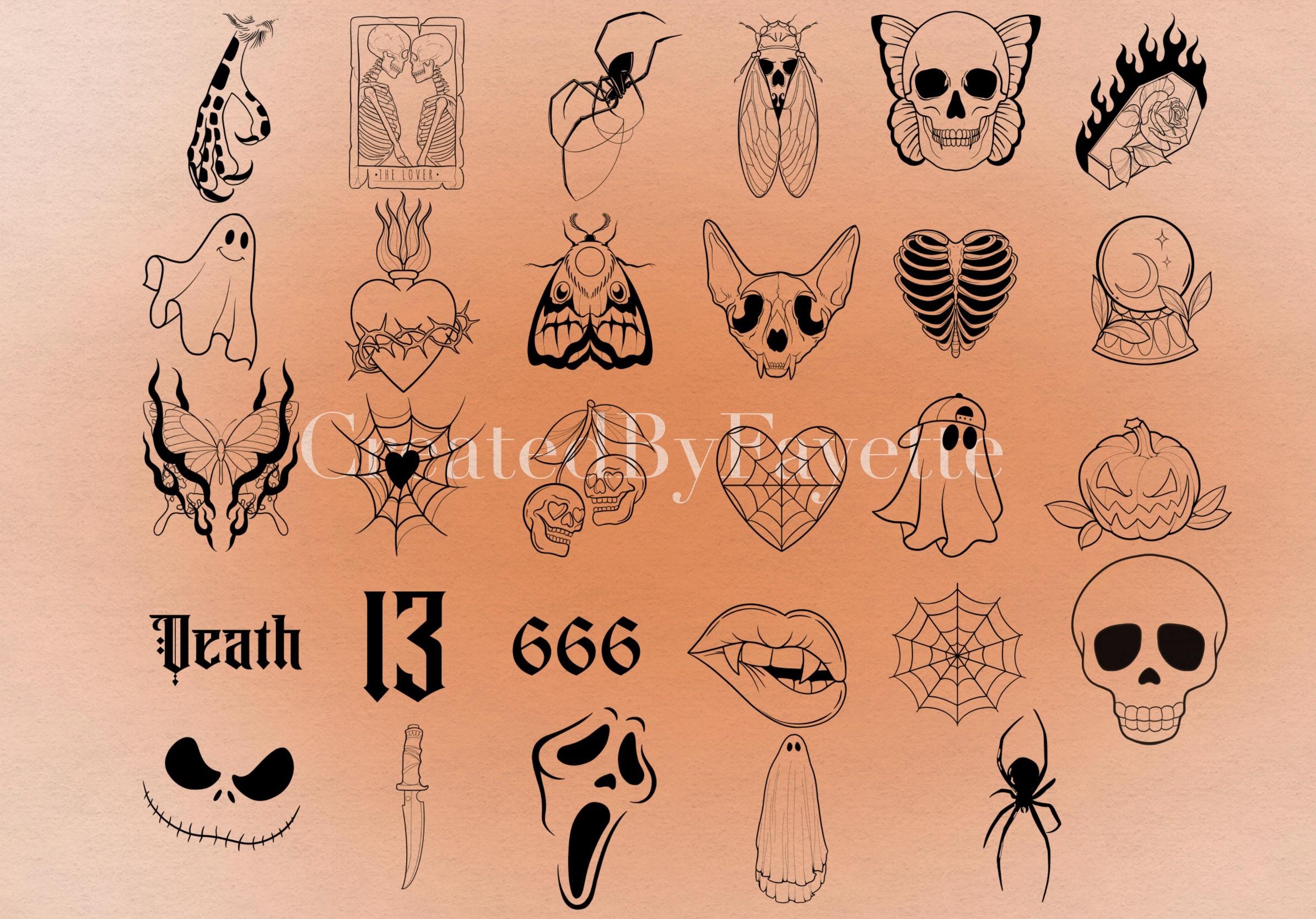 100 Halloween Procreate Stamp Sets, Spooky and Creepy Small Tattoo ...