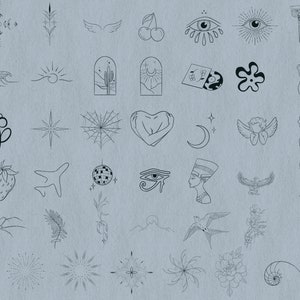 100+ Fine Line and Tiny Tattoo Procreate Stamps, Brush Set - Etsy