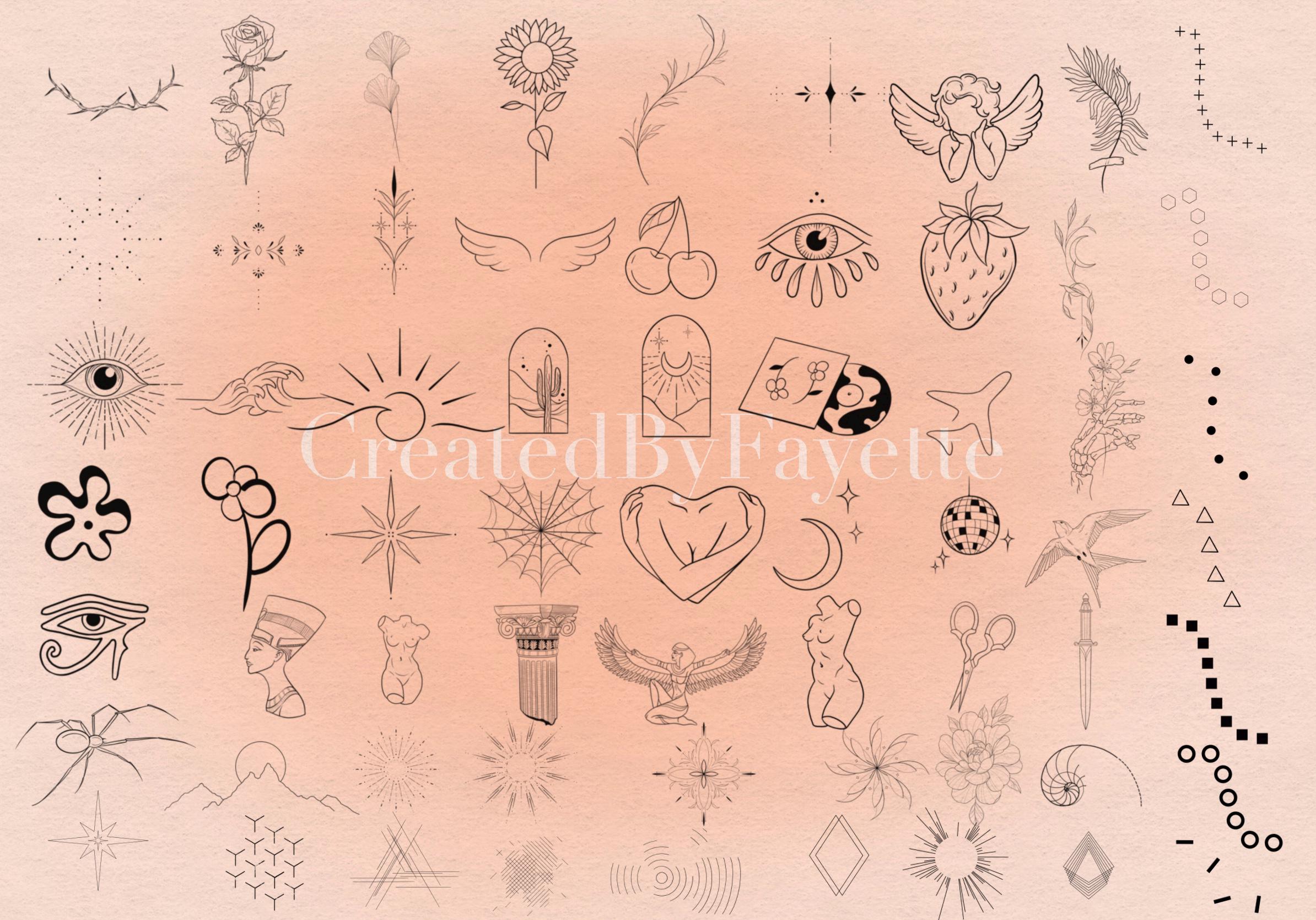 300+ Fine Line Tattoo Stamp Set Bundle, Procreate Brush Set, Feminine ...