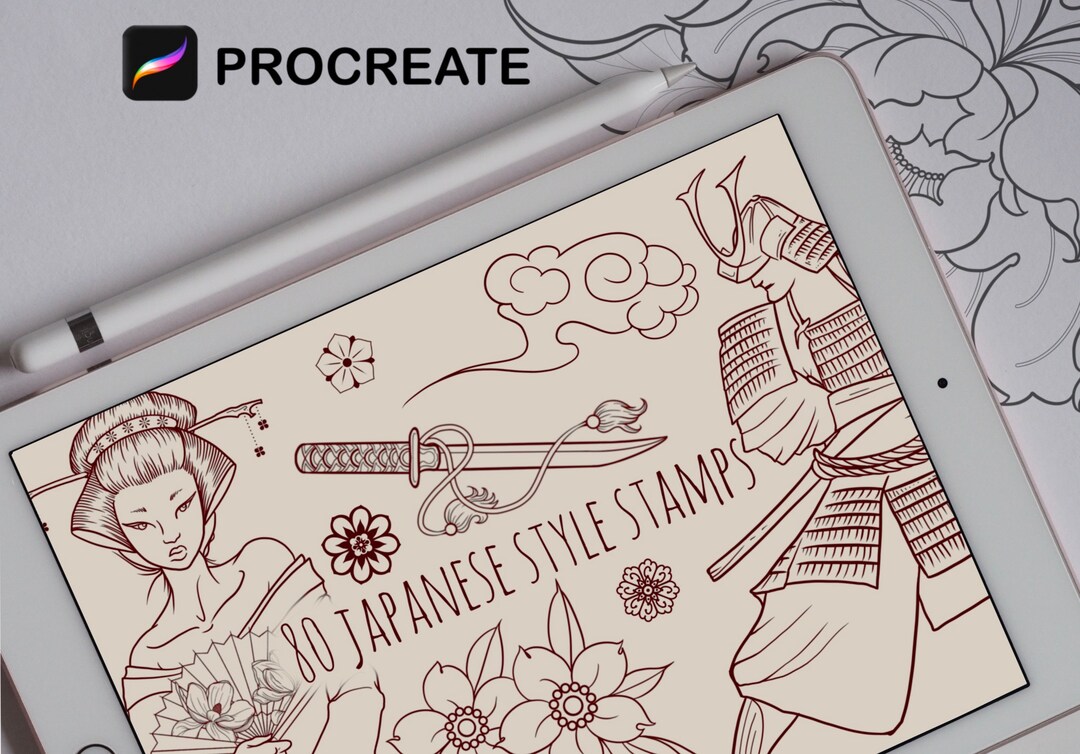 80 Japanese Style Procreate Stamp Set, Tattoo Brush Set, Seamless ...