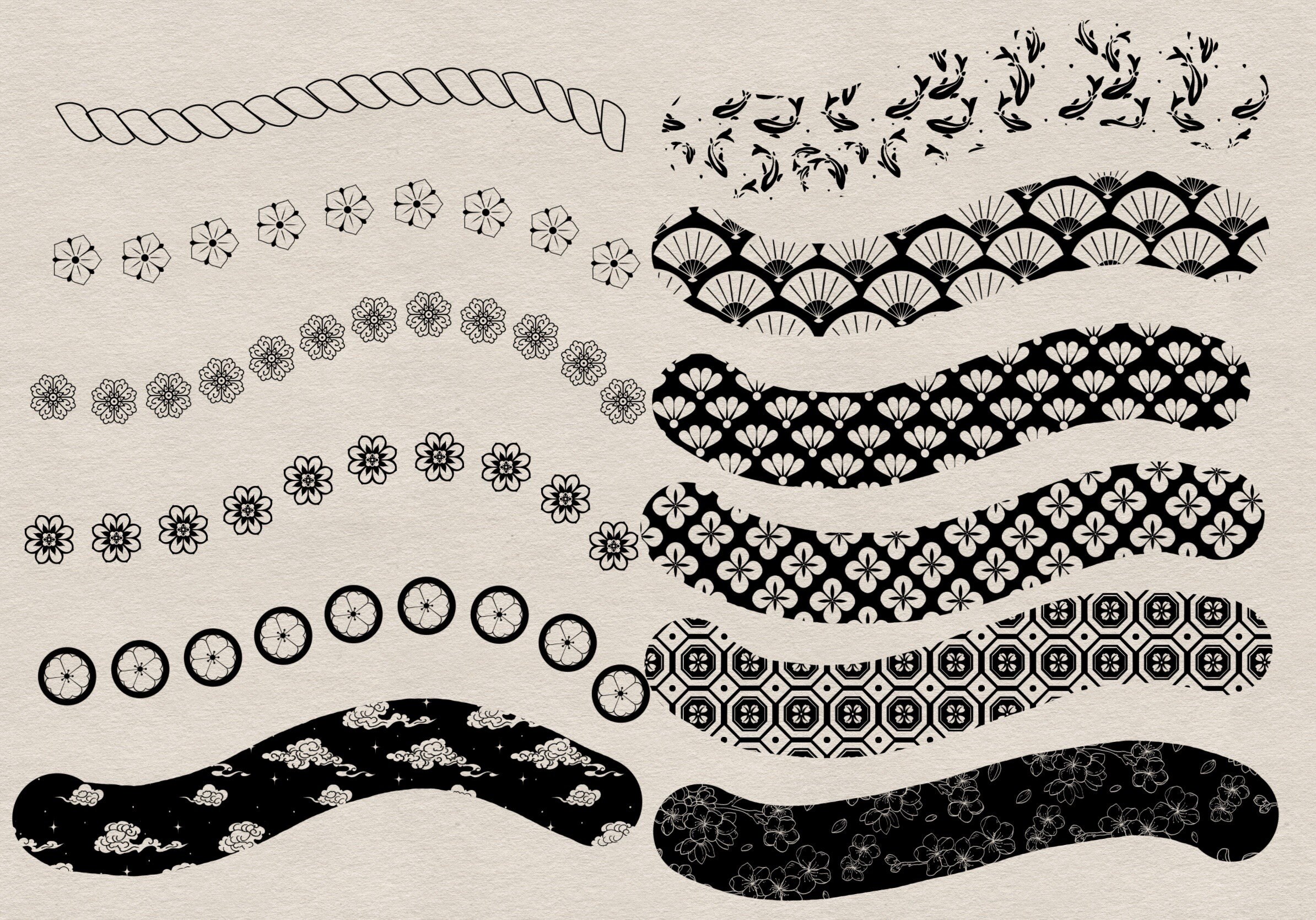 80 Japanese Style Procreate Stamp Set, Tattoo Brush Set, Seamless ...