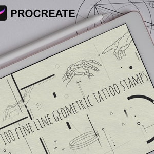 100 幾何学的な細い線のタトゥー Procreate スタンプ セット